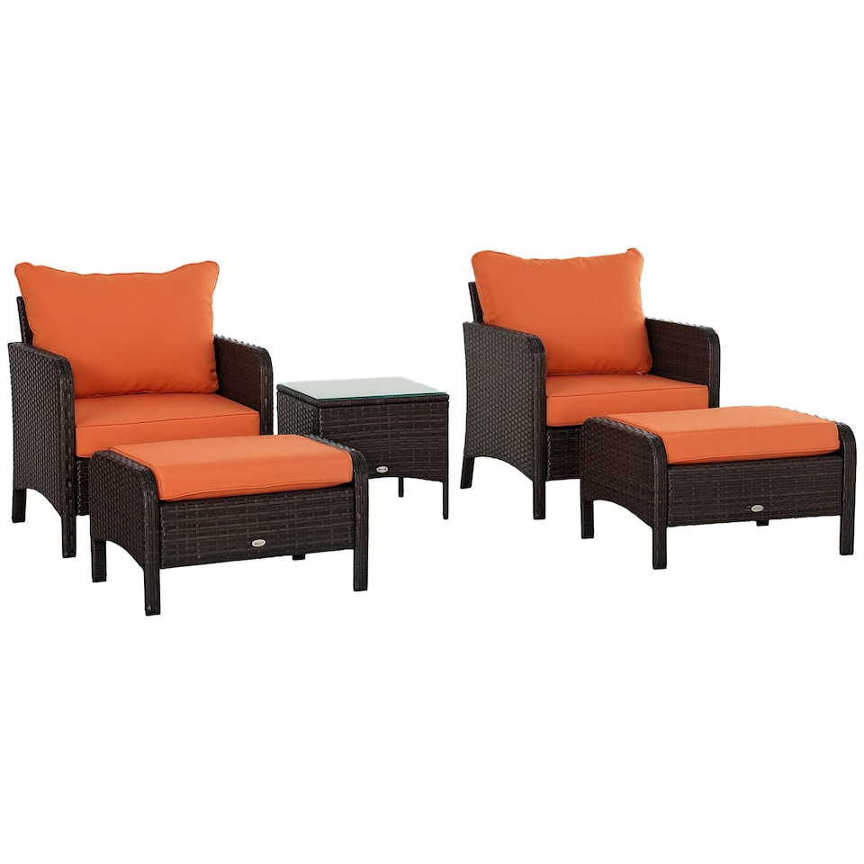 image 1 of Outsunny 5 Pieces Outdoor Patio Furniture Set Wicker Conversation Set Brown