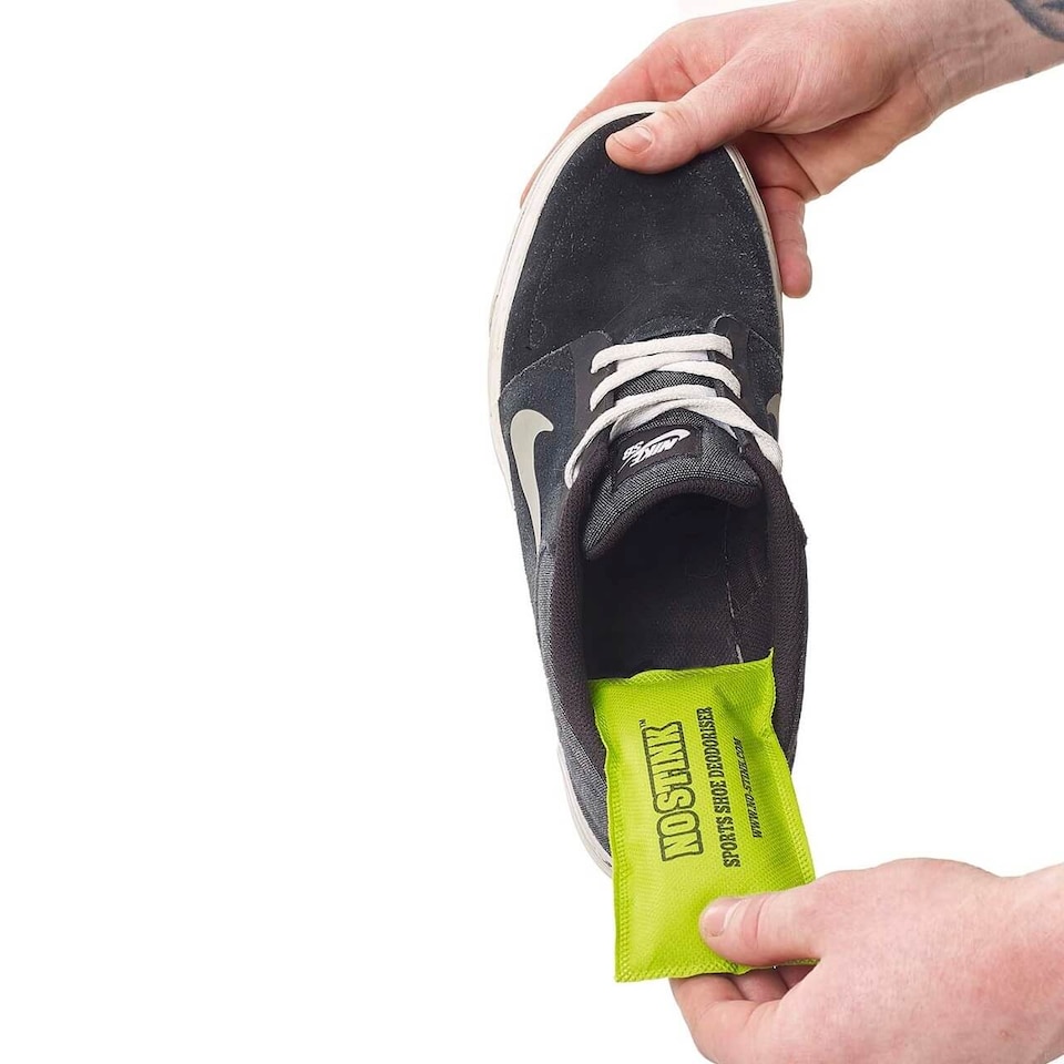 image 1 of No Stink Sports Shoe Deodorisers, Bamboo Charcoal Lime Scent Pair (15 x 5.5 cm). | Multi | Green | 15cm x 5.5cm