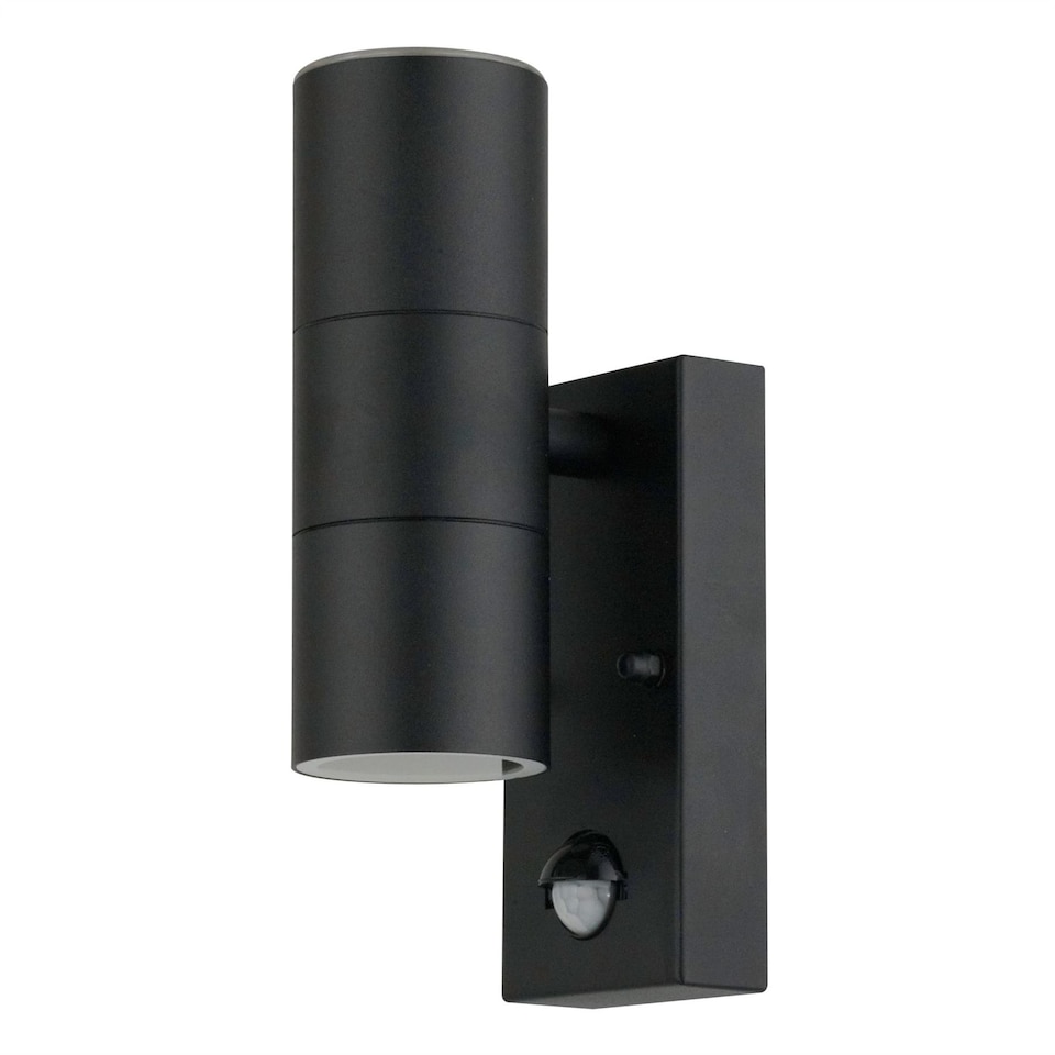image 1 of Set of 2 Blaze - Black Outdoor Up Down Motion Sensor Wall Lights | Black | Clear | 2