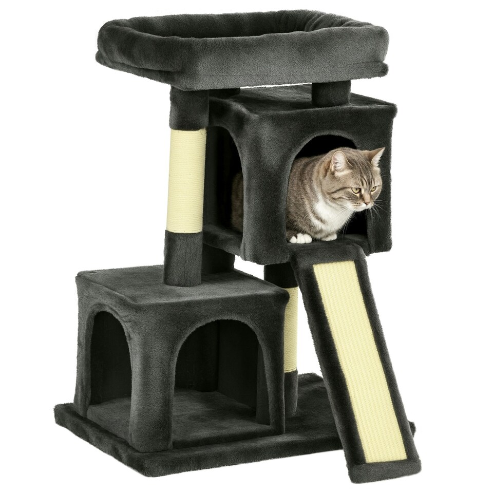image 1 of PawHut Cat Tree 83cm Indoor Cat Scratching Post Kitten Tower, Black
