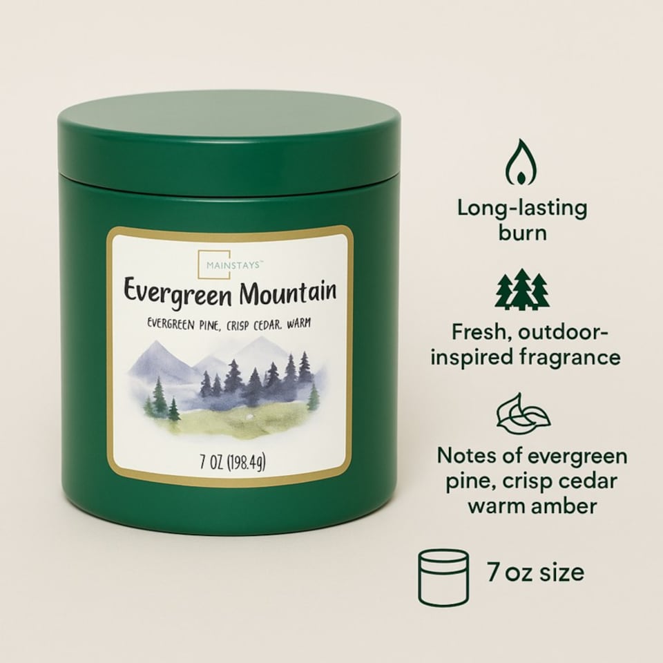 image 1 of Mainstays Evergreen Mountain Scented Candle 7oz (198.4g)