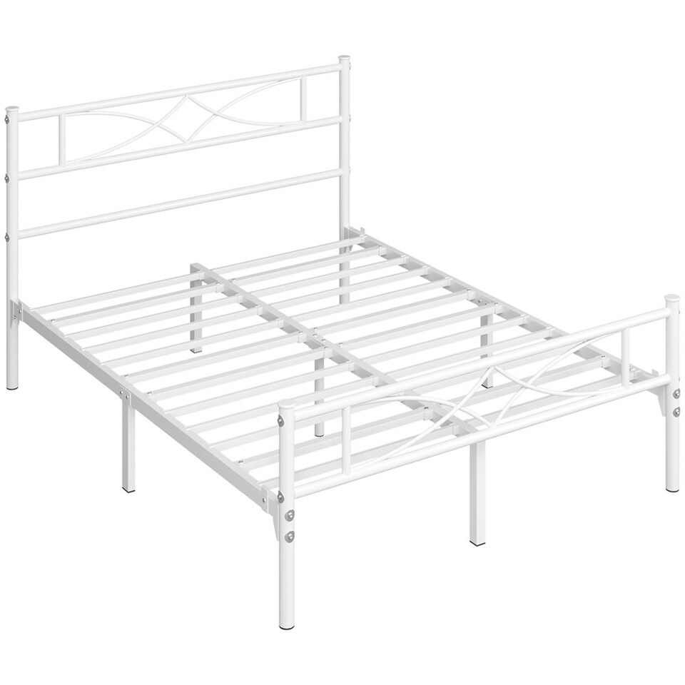 image 1 of Yaheetech 4ft6 Double Minimalist bed foundation with Curved Design Headboard White