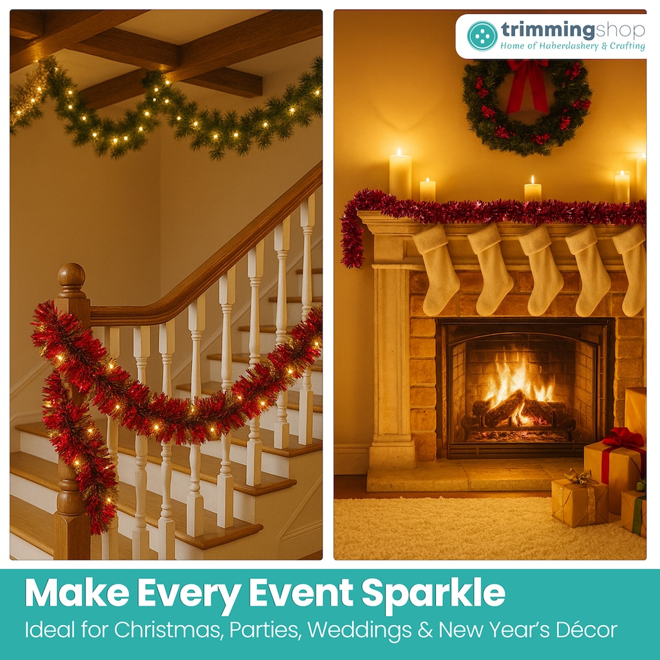 image 1 of 6.5ft/1.98m Wide Chunky Christmas Tinsel Garland Shiny Foil Twist Garland