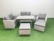 image 1 of Fimous High Back Poly Rattan Garden Furniture Set with Reclining Chair Loveseat Sofa Rectangular Dining Table Indoor Outdoor Patio  Set 2 Big Stool 2 Side Table Light Grey