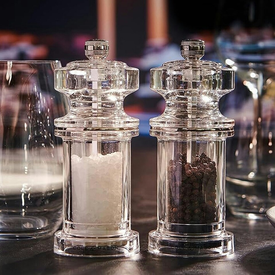 image 1 of Cole & Mason 605 Clear Acrylic Salt & Pepper Mill Set 144mm