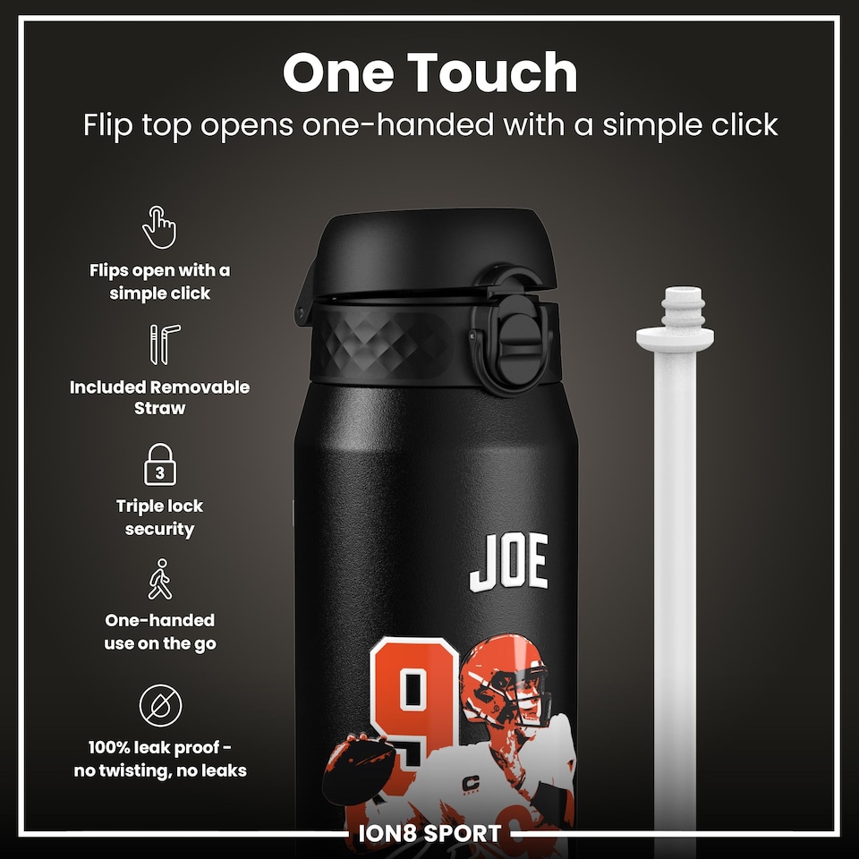 image 1 of NFL x Sports, Vacuum Insulated Steel Bottle, Series, 750ml (24oz) | Black | NFLPA Locked In Joe Burrow | One Size