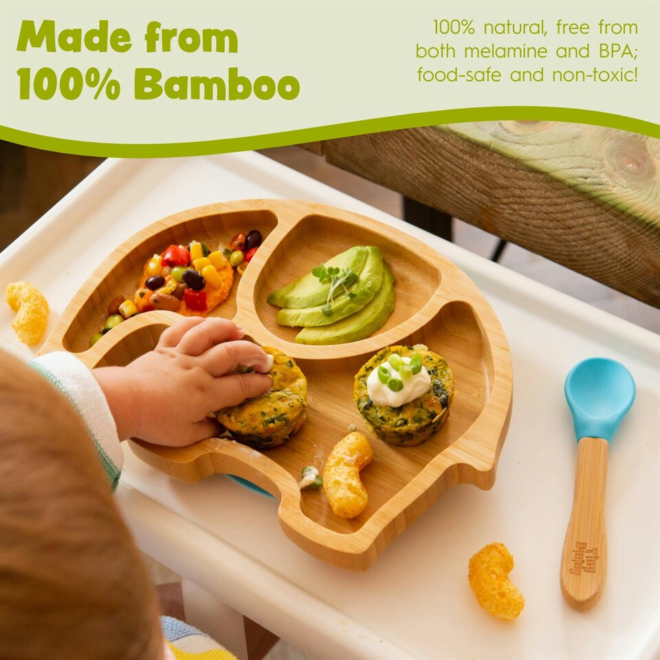 image 1 of Tiny Dining Children's Bamboo Suction Elephant Plate - Blue