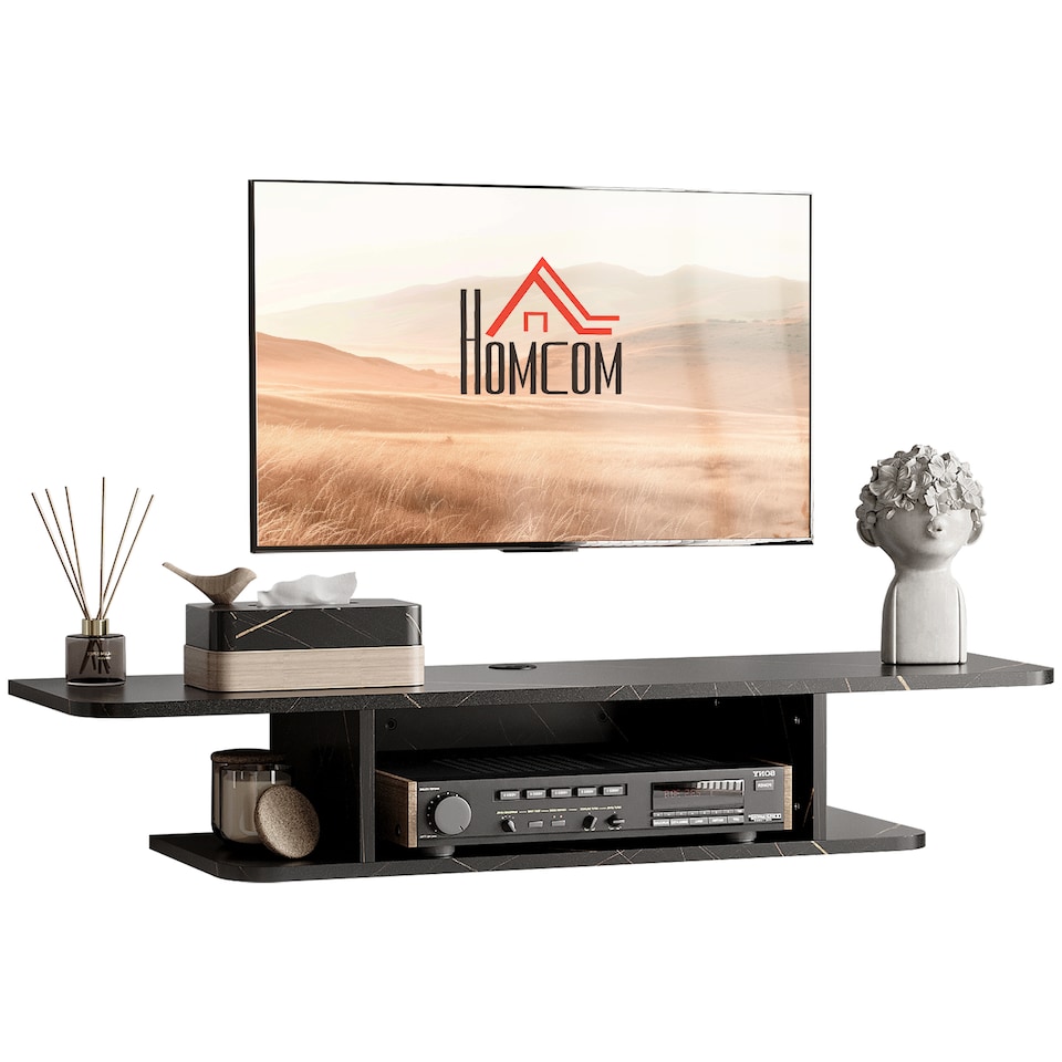 image 1 of HOMCOM Floating TV Unit Stand for TVs up to 40 , Wall Mounted Media Console with Storage Shelf, Entertainment Center, Black