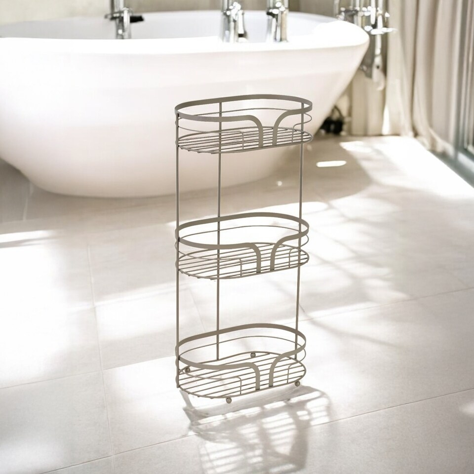 image 1 of Showerdrape Beige Bathroom Accessory Set Floor Caddy with Toilet Brush and Holder | Cream