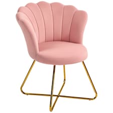 HOMCOM Accent Chair, Velvet Armchair with Lotus Backrest, Steel Legs, Pink