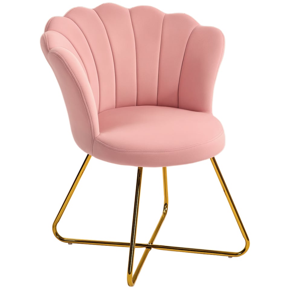 image 1 of HOMCOM Accent Chair, Velvet Armchair with Lotus Backrest, Steel Legs, Pink