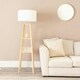 image 2 of ValueLights Wakefield Quad Base Two Shelf Wooden Floor Lamp with White Fabric Shade and LED Bulb