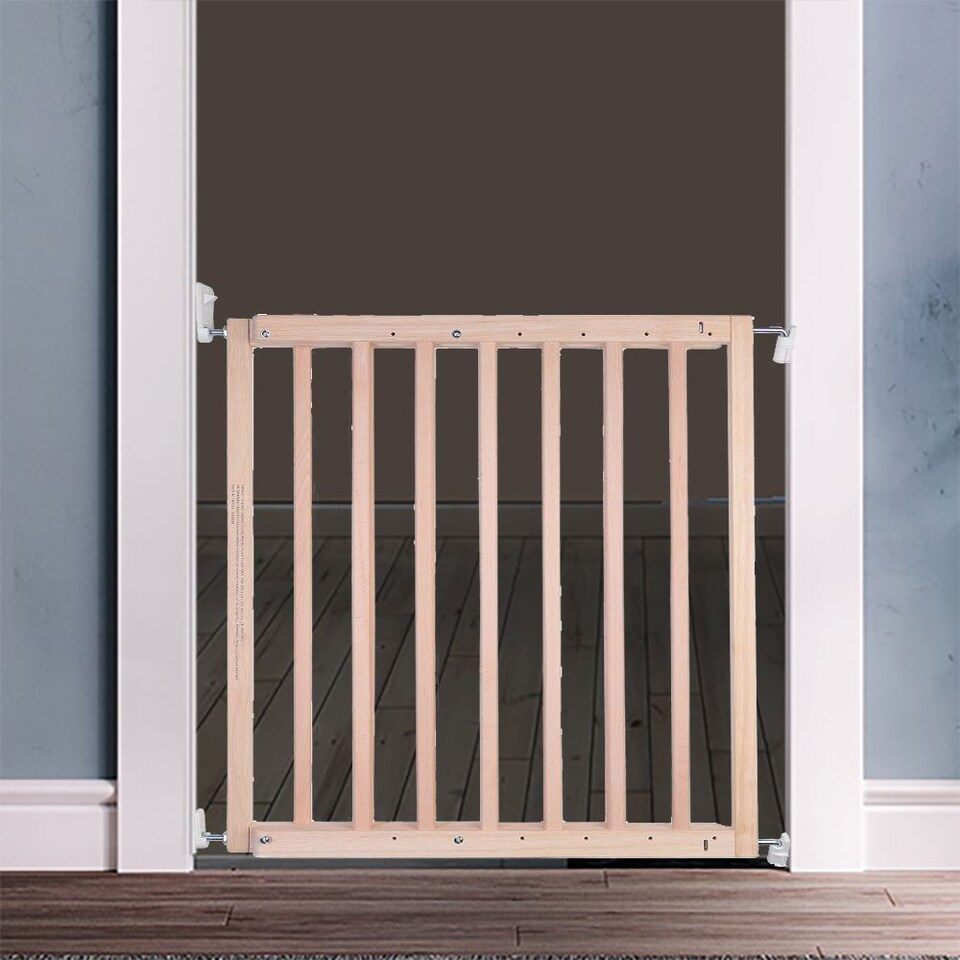 image 1 of Safetots Top of The Stairs Screw Fitted Stair Gate, Natural Wooden, 63.5cm - 105.5cm, Wood Baby Gate, Safety Gate | Cream | 1