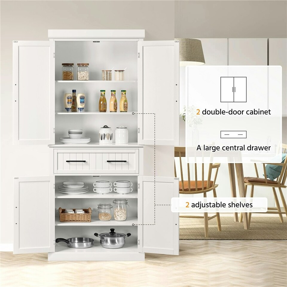 image 1 of Yaheetech Tall Pantry Cupboard with Doors and Adjustable Shelves White