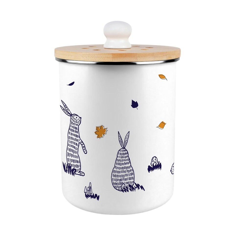 image 1 of Woodland Rabbits Food Waste Caddy - Metal 2L Decorative Kitchen Compost Bin