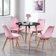 image 8 of Set of 4 Scandinavian Dining Chairs with Leather Cushions Solid Wood Legs | Pink