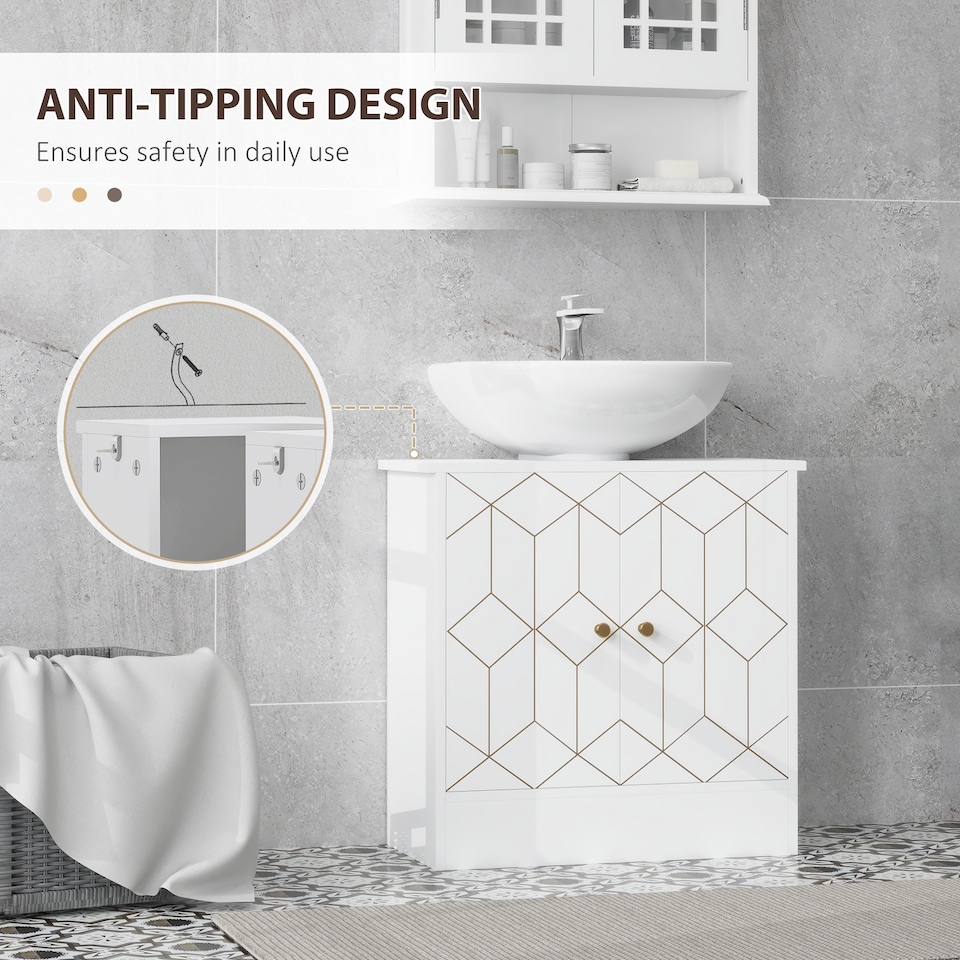 image 1 of HOMCOM Under Sink Bathroom Cabinet, Under Sink Cabinet with Adjustable Shelf and Open Compartment for Basin with or without Pedestal, 60 x 30 x 60cm, White | White | White