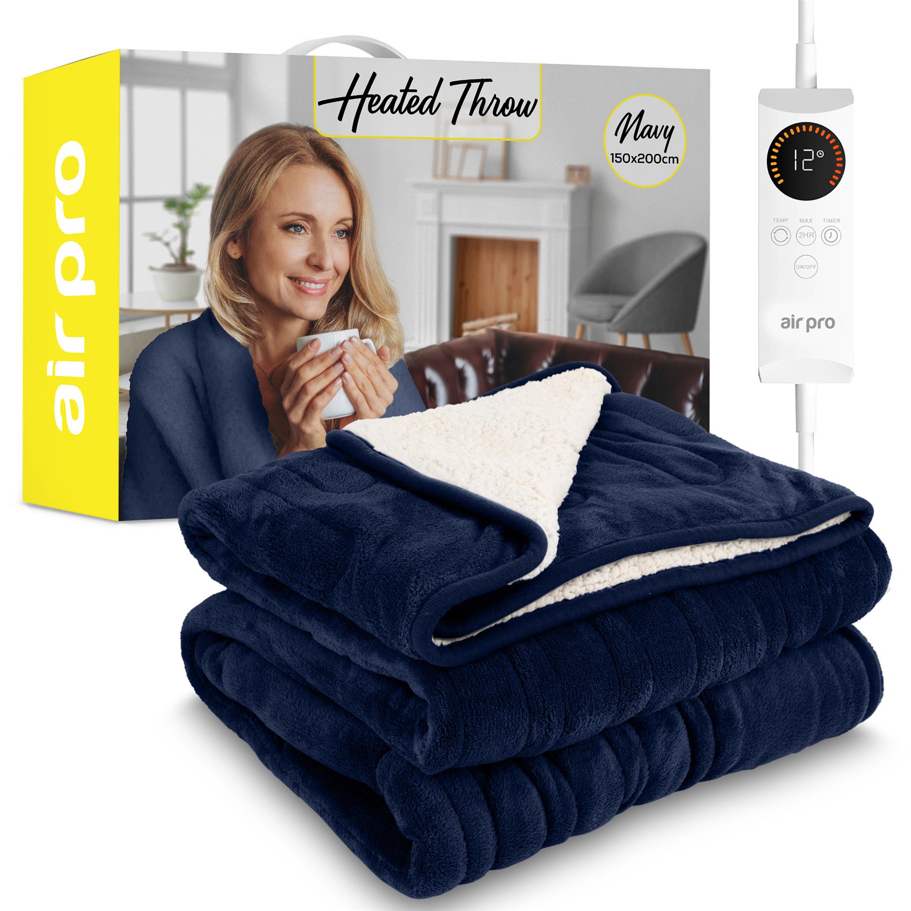 Air Pro Heated Electric Blanket - Digital Controller - Timer Up To 9 Hours, 6 Heat Settings - Machine Washable - Double 150X200Cm