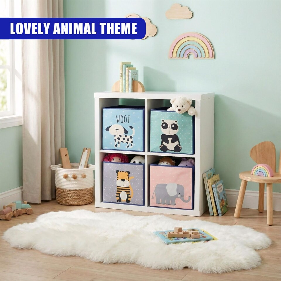 image 1 of The Magic Toy Shop Set Of 4 Animal Storage Boxes Foldable Blue Cubes