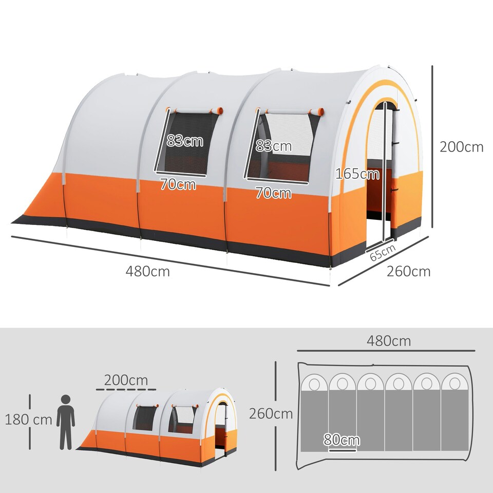 image 1 of Outsunny Camping Tent, 3000mm Waterproof Family Tent for 5-6 Man, Orange