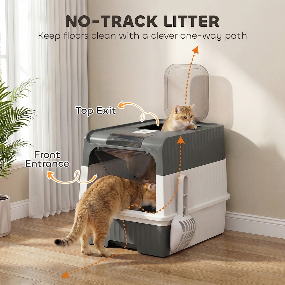 image 1 of PawHut Cat litter Box, Enclosed Cat Litter Box w/ Lid, Pull-Out Drawer Tray