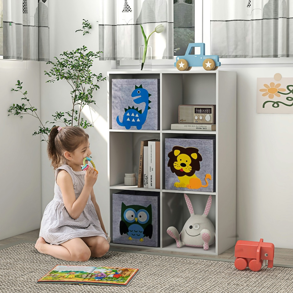 image 1 of ZONEKIZ Toy Organiser with Three Non-Woven Fabric Drawers for Bedroom - White