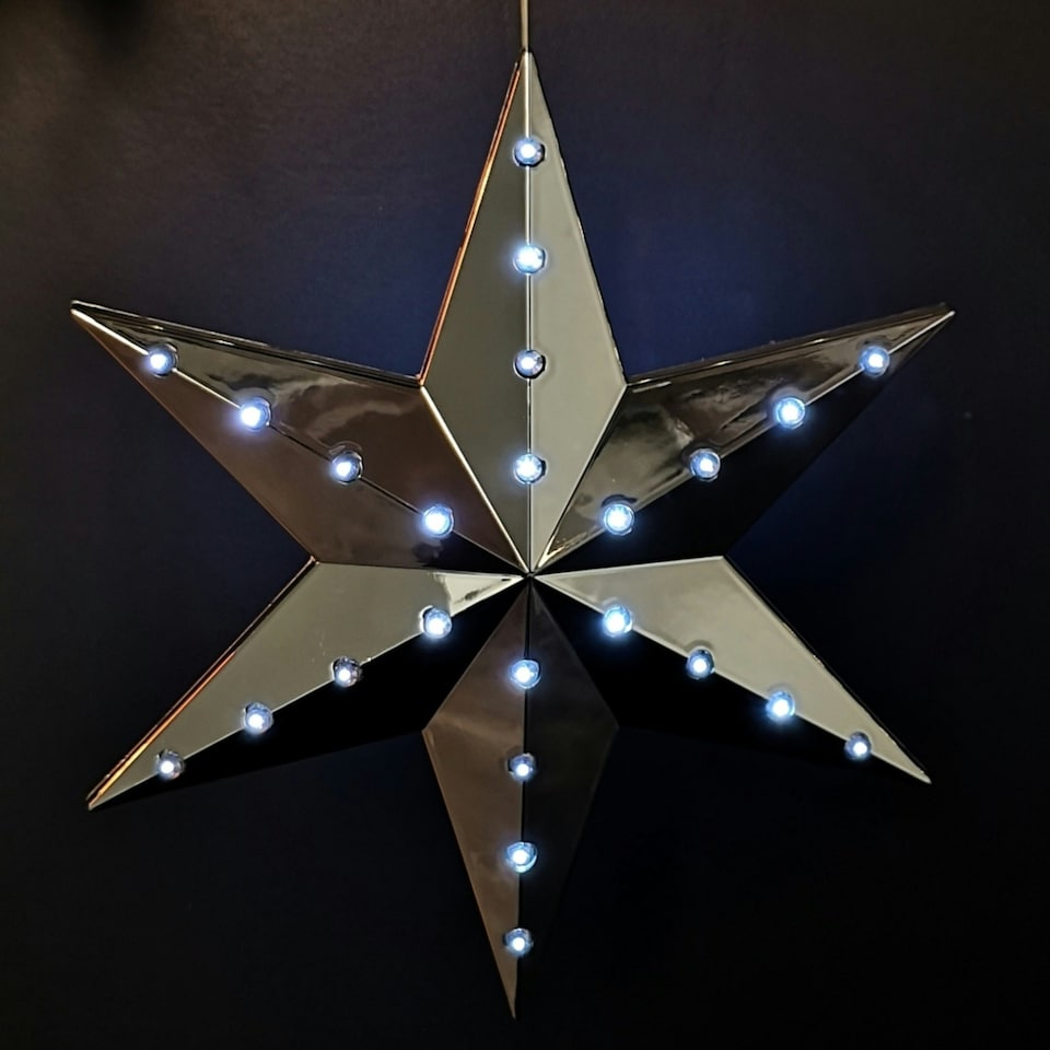 image 1 of 20cm Battery Operated Light up Hanging Christmas Shooting Star Bauble  in Silver with LEDs