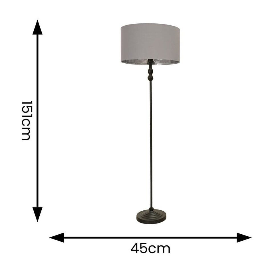 image 1 of ValueLights Maggie Black Candlestick Floor Lamp Grey Chrome Shade | Grey
