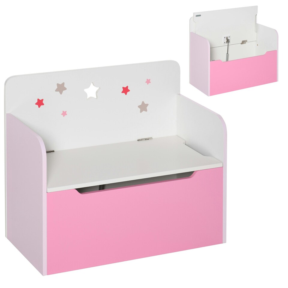 image 1 of HOMCOM Kids Wooden Toy Box Children Storage Chest Bench Organiser Bedroom Pink