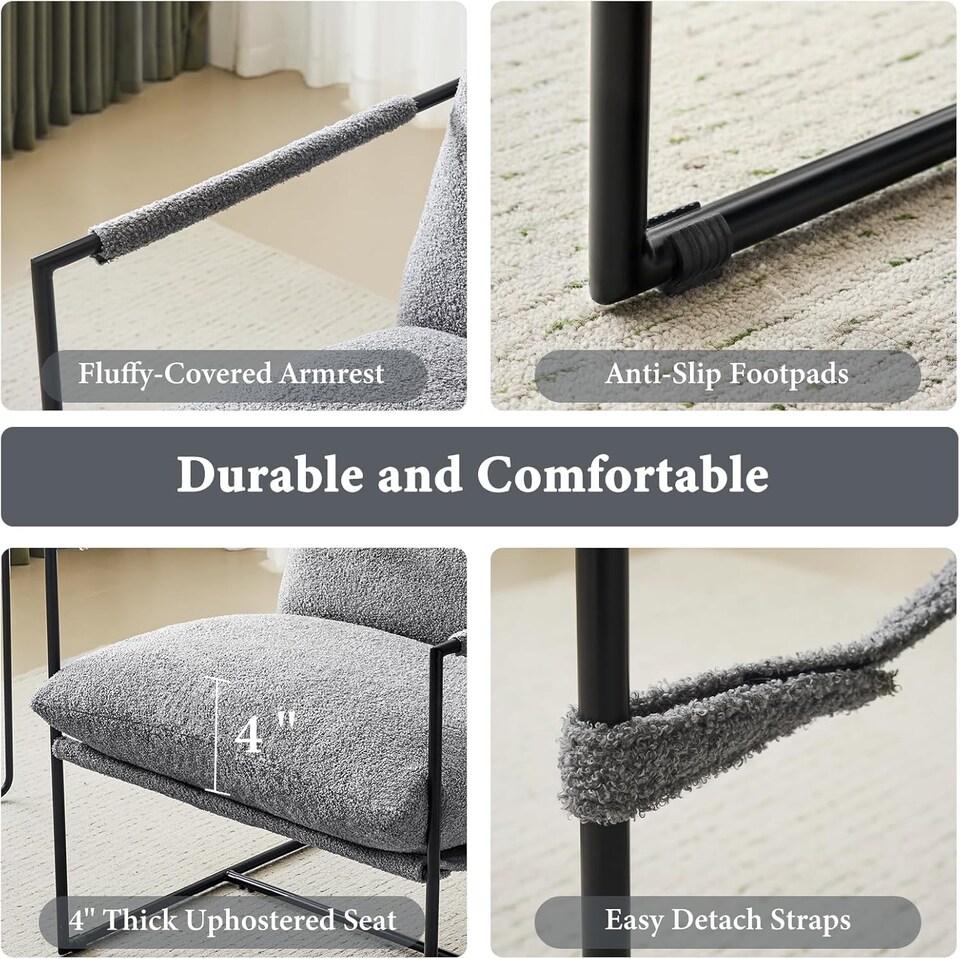 image 1 of Boucle Fabric Lounge Chair with Metal Frame Upholstered Accent chair Luca Grey