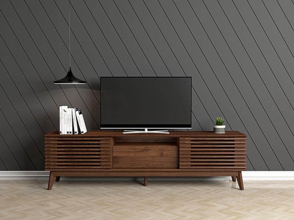 image 1 of 1.8m TV Cabinet - MDF - L40 x W179 x H50 cm - Dark Columbian Walnut