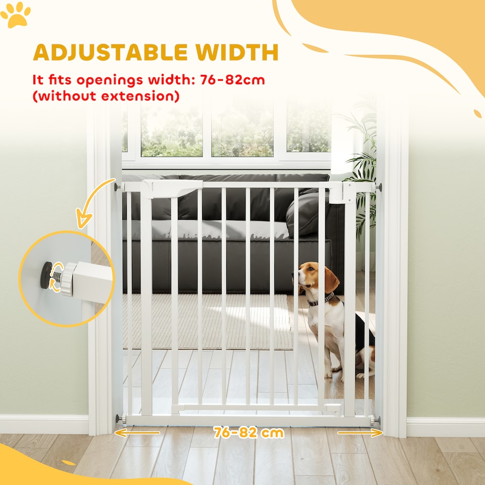 image 1 of PawHut Pet Safety Gate, 76-81cm Wide Baby Stair Gate with Auto-Close