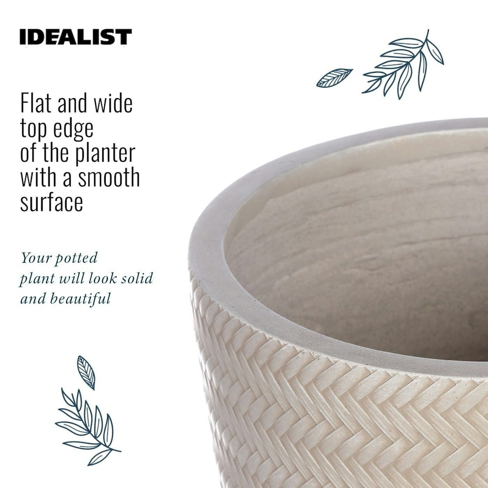 image 1 of Plaited Style Beige Round Garden Planter, Outdoor Plant Pot D24 H23 cm, 10.4 ltrs Cap.