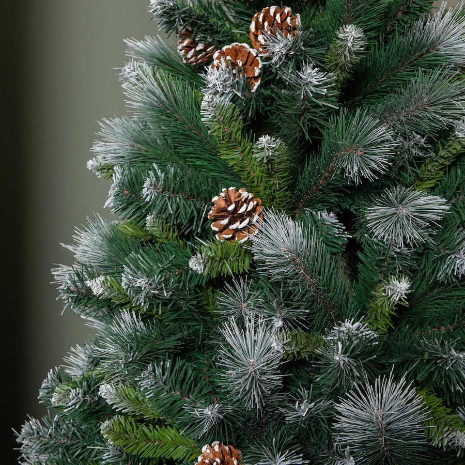 image 1 of 6ft (1.8m) Frosted Glacier Pine Snow Tipped Christmas Tree with Pine Cones and 710 Tips