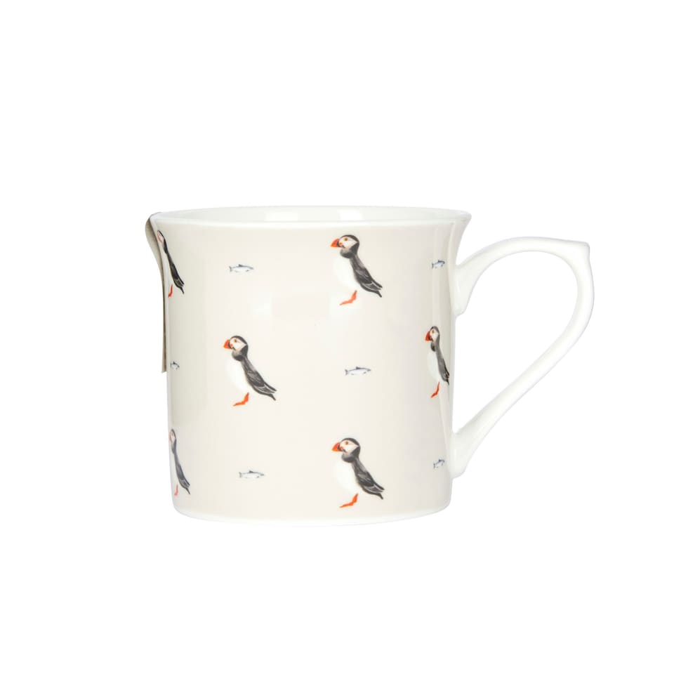 image 1 of KitchenCraft Fluted Fine Bone China Puffin Mug | White