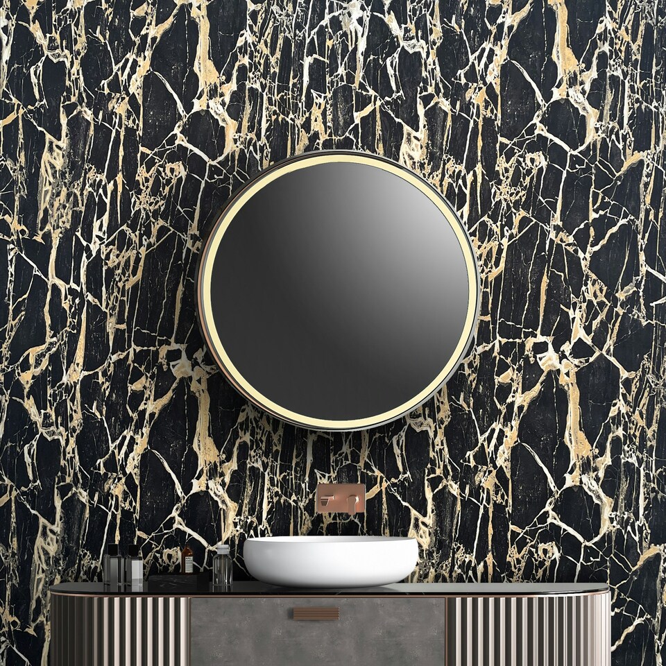 image 1 of Enzo Marble Black/Gold Wallpaper Black | Gold