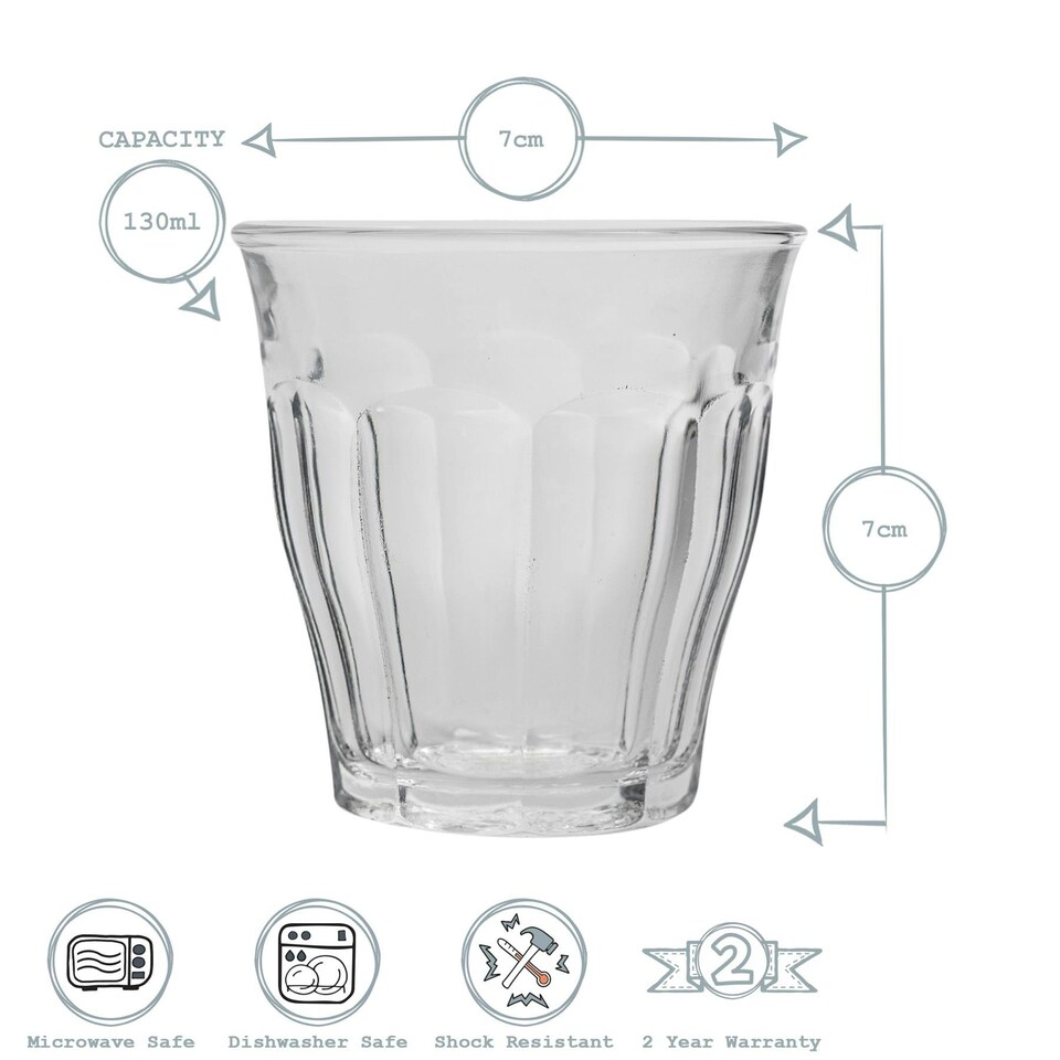 image 1 of Duralex Picardie Drinking Glasses - 130ml Tumblers for Water, Juice - Pack of 6 Clear