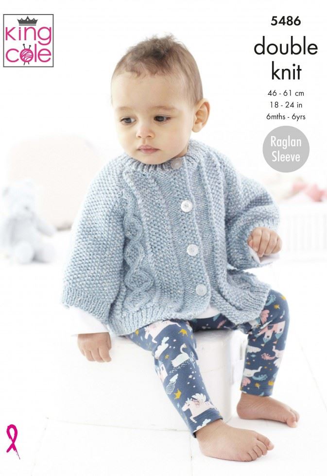 King Cole Cotton Top DK Knitting Pattern 5486, Sweaters and Cardigans for Babies - 6 Months - 6 Years