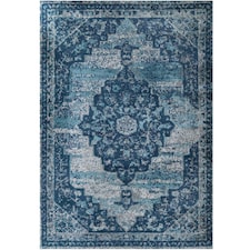KUKOON Navy Blue Traditional Medallion Bordered Living Area Rug 80cm x 150cm | Blue