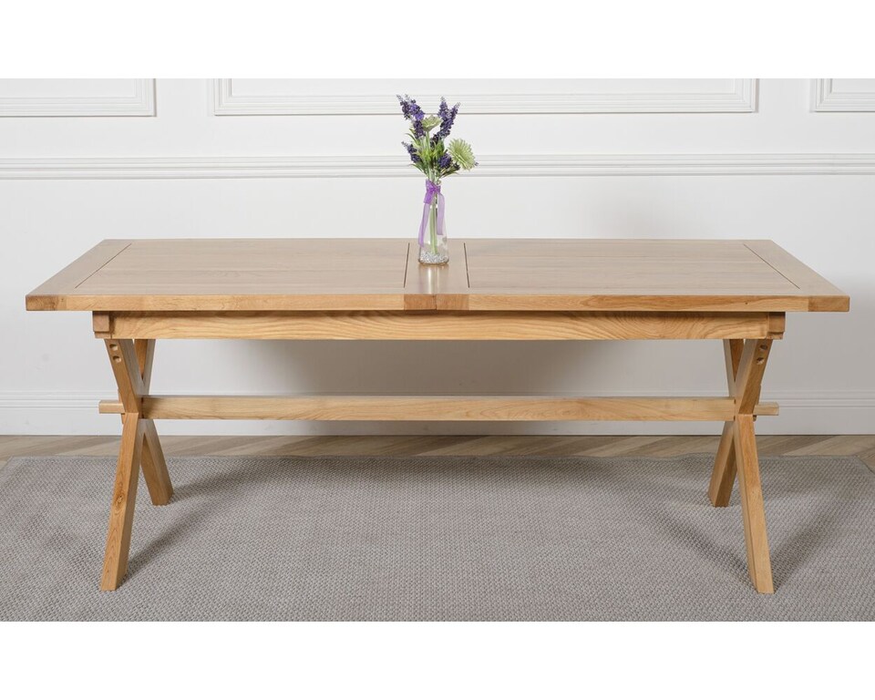 image 1 of Vermont 200 - 240cm Cross Leg Large Oak Extending Dining Table | Brown | Light Oak