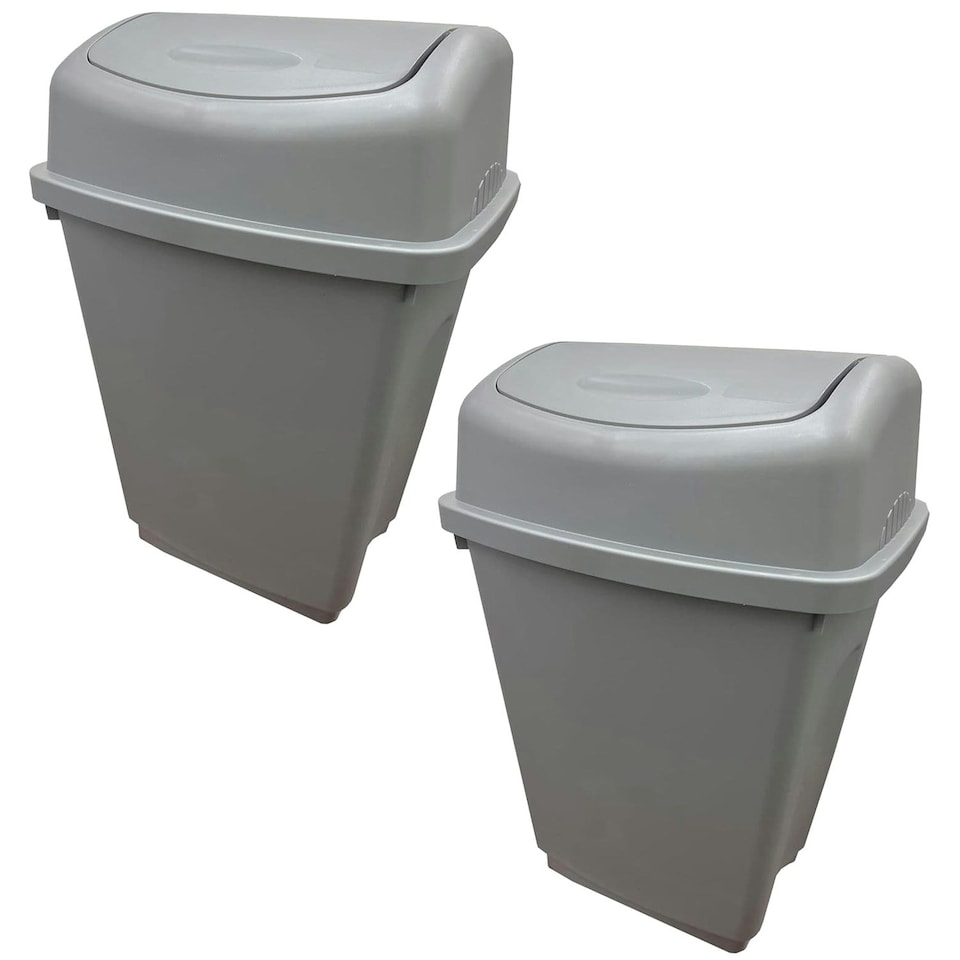 image 1 of 1 x 25 Litre Silver Plastic Waste Recycling Swing Bin With Lid For Kitchen & Office Silver