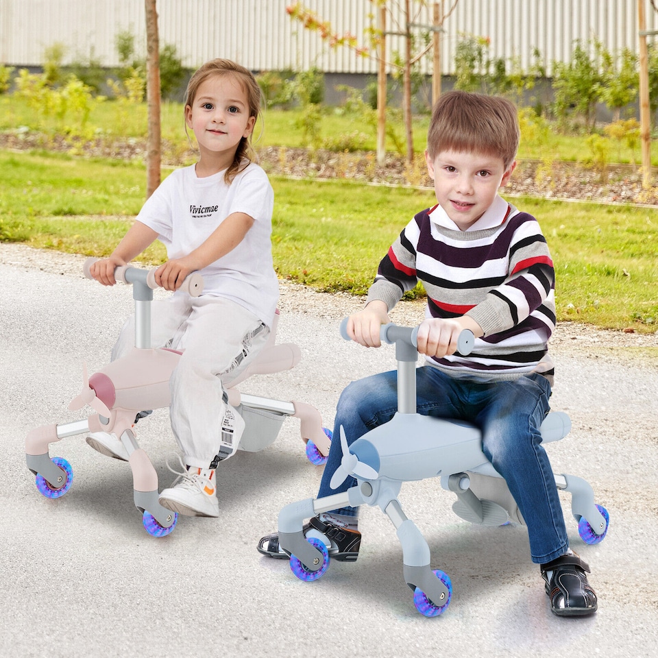 image 1 of COSTWAY 2-in-1 Kids Ride-on Push Car Plane-Themed Blue