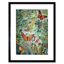 Butterflies a Springfield Modern Folk Art 9x7" Black Framed Wall Art Print