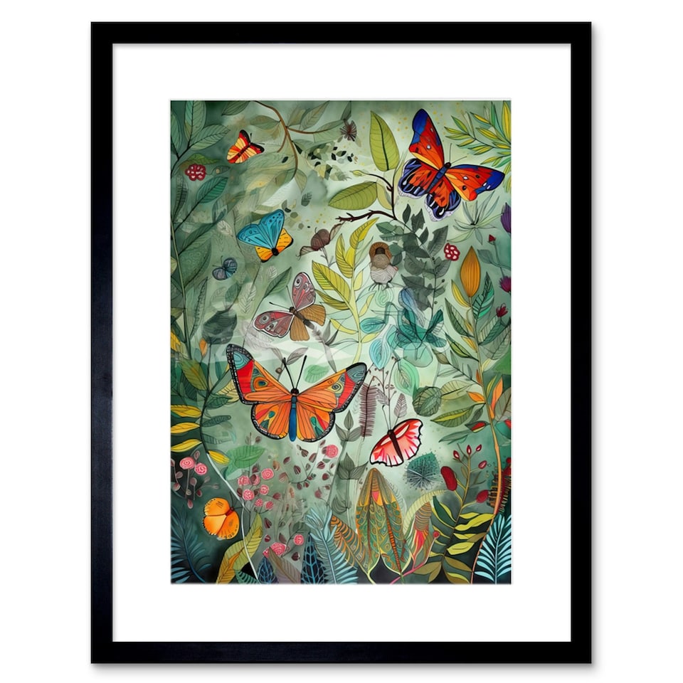 image 1 of Butterflies a Springfield Modern Folk Art 9x7" Black Framed Wall Art Print