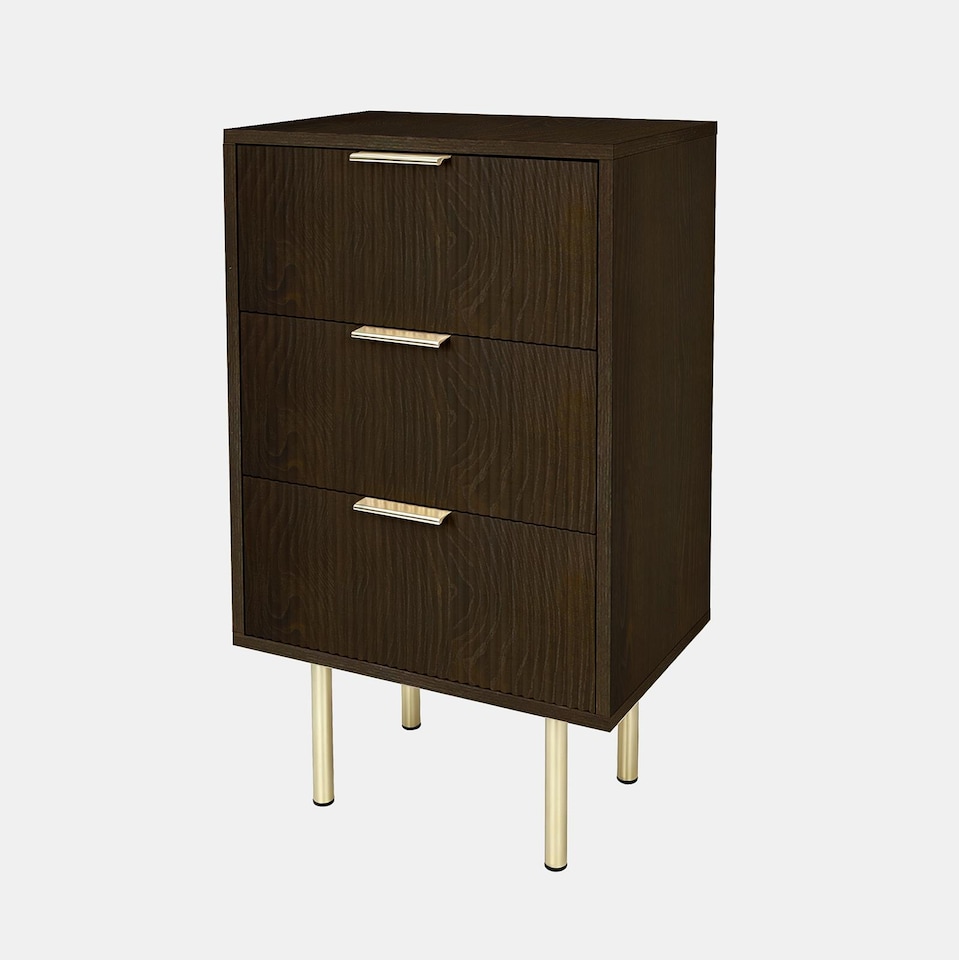 image 1 of OHS Ribbed 3-Drawer Bedside Cabinet Engineered Wood Nightstand Office