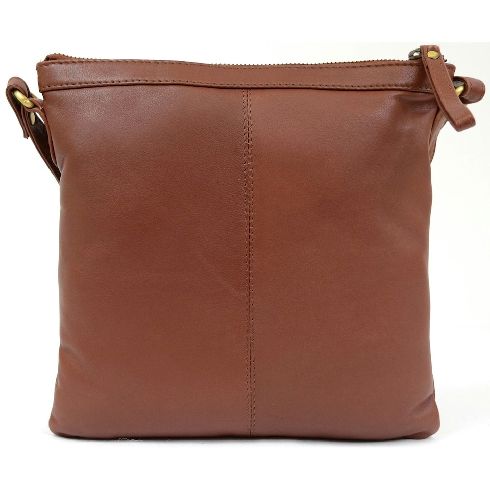 image 1 of Butter Soft Premium Leather Cross Body Bag, Adjustable Shoulder Strap Brown | Tan