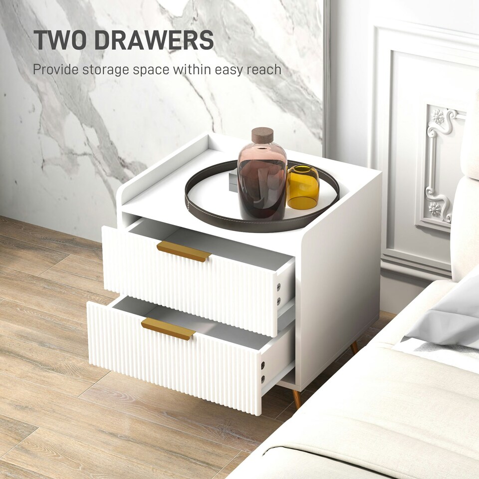 image 1 of HOMCOM Bedside Table with 2 Drawers for Bedroom, Living Room, White