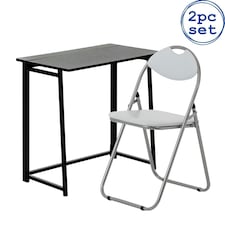 Harbour Housewares Deluxe Folding Wooden Desk & Chair Set - Black/White - Computer Desk Laptop Desk Office Desk PC Desk Multi