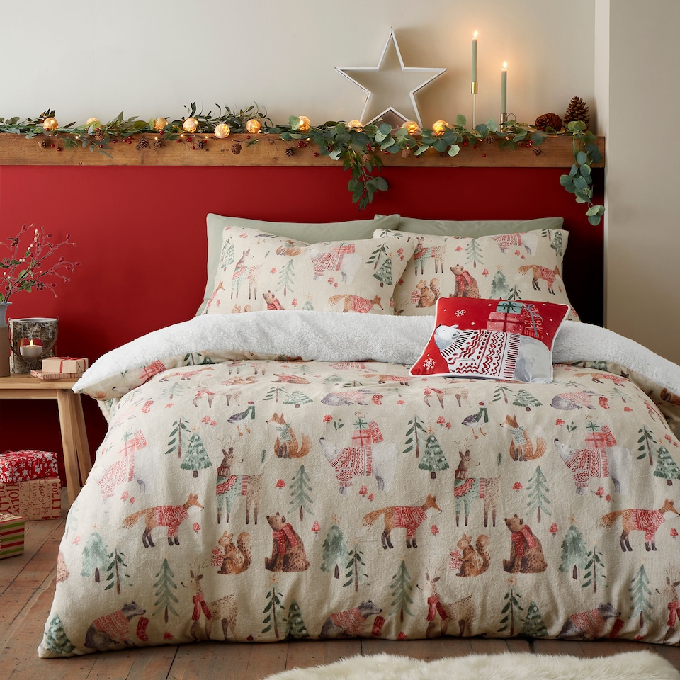 image 1 of Fusion Christmas Woodland Animals Duvet Cover Set Natural