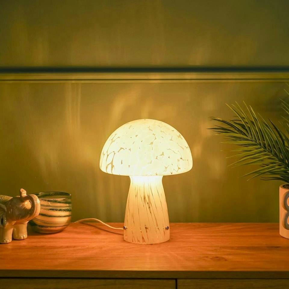 image 1 of ValueLights Beau White Confetti Glass Mushroom Table Lamp White